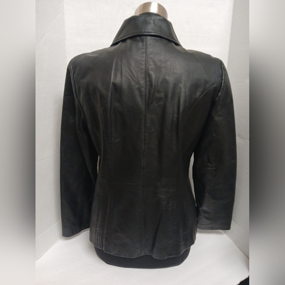 Vintage East 5th Women's Classic Black Genuine Leather Jacket Size Petite Medium - Picture 2 of 12